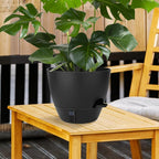 QRRICA Self-Watering Plant Pots with Water Level Indicator, Drainage Holes & Saucers – 12/10/9 Inch Large Plastic Planter Set for Indoor & Outdoor Plants (Pure Black)