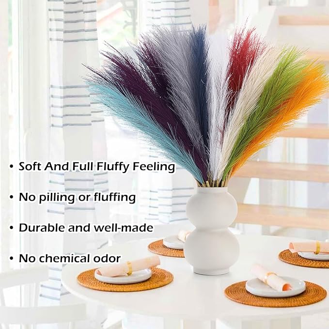SeptCat 90 Pcs Pampas Grass Rainbow Decor 21.7" Fluffy Faux Short Multicolor Pampas Grass Artificial Small Pompas Grass Flower Vase Filler for Home Wedding Decoration