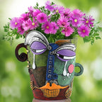 Picasso Brutalist Abstract Face Planter - Head Ornament Flower Pot Container - Colorful Art Resin (Picasso's Tearful Flowerpot)