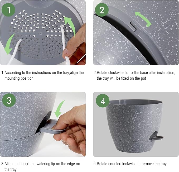 UOUZ 12 inch Large Self Watering Pots, Plastic Planters with 60oZ Removable Deep Reservoir and Multi Mesh Drainage Holes for Indoor Outdoor Garden Plants and Flowers, Grey Speckles
