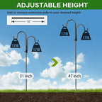 2 PCS Adjustable Double Shepherds Hook for Outdoor 47 inch Garden Shepherds Hook Garden Hanging Holder for Solar Lights Lanterns Bird Cages Weddings Plant Baskets