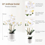 Artificial Orchid Flowers Fake Phalaenopsis Plant in Pot, 23" Tall Faux Orchids for Home Decor Indoor, Lifelike Silk Flowers for Centerpieces Office Arrangement-White