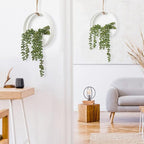 CEWOR 2pcs Artificial Hanging Succulent Plants, Fake String of Pearls in Pot with Lanyard Boho Wall Decor for Bathroom Living Room Home Indoor Outdoor Decorations, White
