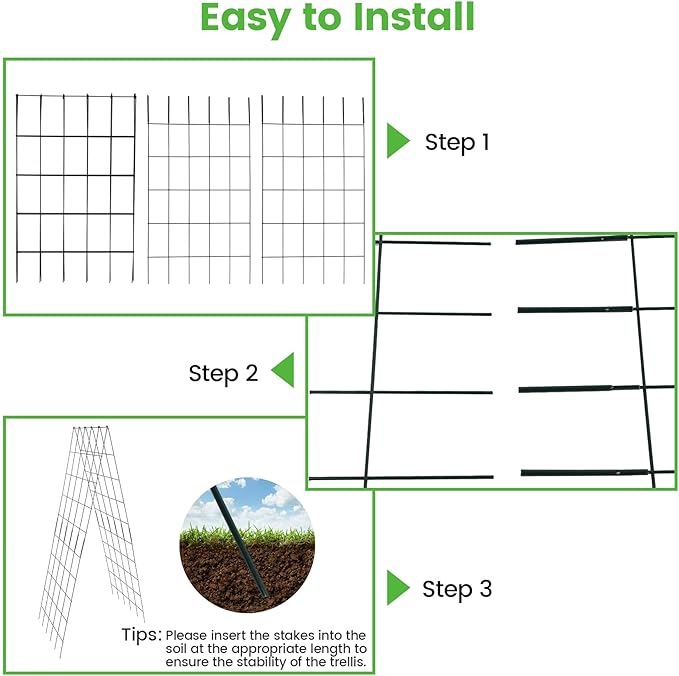 Foldable Cucumber Trellis 64" H x 20" W - 2 Pack, A-Frame Garden Trellis for Raised Bed, with Twist Ties & Plant Bags for Climbing Plants Outdoor