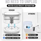 Veken Cat Water Fountain with Detachable Tank & Secure Clips, Easy to Clean & Assemble, 85oz/2.5L Pet Drinking Dispenser with Quiet Operation & LED Light, Cats, Dogs and Small Pets, White