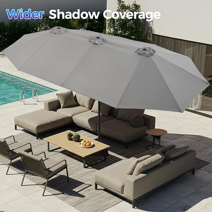 SUPERJARE 13FT Outdoor Umbrella for Patio, Double sided Pool Umbrellas with Fade Resistant Canopy, Large Table Umbrella for Deck, Market, Backyard - Gray(No Base)