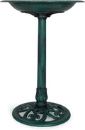 Backyard Expressions Outdoor Garden Bird Bath - Green - Weather Resistant Polyresin - 27 Inch