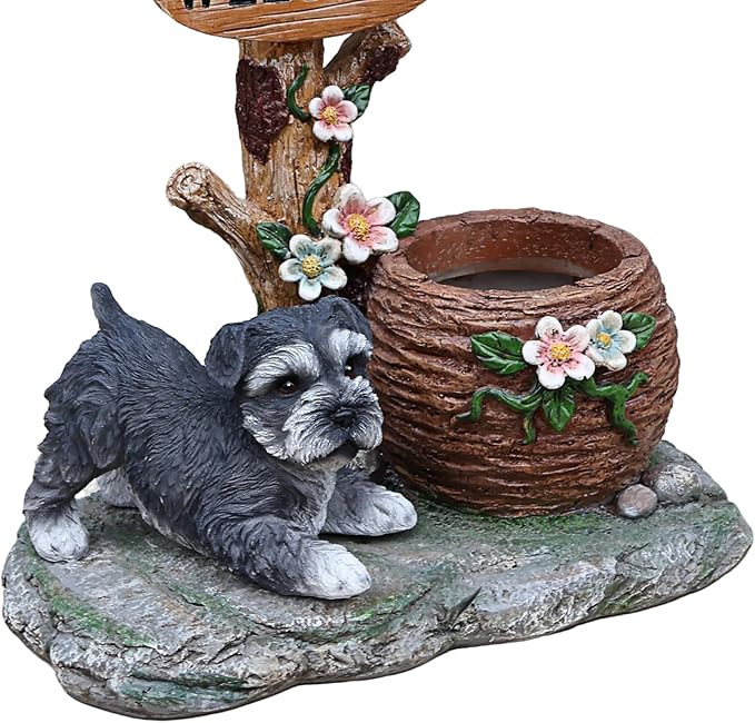 Animal Outdoor Statue Planter Solar Light Welcome Garden Sculpture Resin Flower Pot Decorative Porch Patio Yard Lawn Entryway Figurine with LED Lamp Rustic Plant Holder Ornament Courtyard (A)