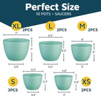 Planter Pots with Drainage Holes - Lightweight, Durable, and Space-Saving Pots for Indoor and Outdoor - Versatile Functionality, Simple Modern Design, Set of 10 Plastic Planter Pots - Aqua