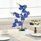 15" Tall Artificial Silk Phalaenopsis Orchid Flower Plant Pot Arrangements (Navy Blue)