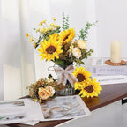 CEWOR Fake Flowers in Vase, Artificial Flowers with Vase Faux Silk Floral Arrangement Table Centerpieces Decor for Home Office Dining Farmhouse Coffee Table Living Room Bathroom Plant Decor(Yellow)