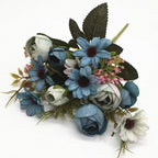 CATTREE Artificial Peony Bud Mixed Flowers, Plastic Plants Silk Fake Flowers Bouquet Bridal Home Garden Office Kitchen Bathroom Table Centerpieces Wedding Decor Decorations 4 pcs - Blue