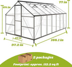 8x14 FT Greenhouse for Outdoors, Polycarbonate Greenhouse with Quick Setup Structure and Roof Vent, Aluminum Large Walk-in Green House for Outside Garden Backyard, Dark Gray