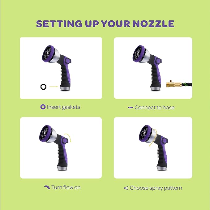 Hose Nozzle [Purple] Heavy Duty Hose Sprayer With 10 Adjustable Watering Patterns. Thumb Control Design, Comfortable Ergonomic Grip, Garden Hose Nozzle for Watering Plants & Lawns/Fun showers/Cleaning