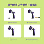 Hose Nozzle [Purple] Heavy Duty Hose Sprayer With 10 Adjustable Watering Patterns. Thumb Control Design, Comfortable Ergonomic Grip, Garden Hose Nozzle for Watering Plants & Lawns/Fun showers/Cleaning