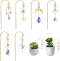 HDCRYSTALGIFTS 6 Pack Crystal Suncatcher, Garden Suncatchers with Gold Small Trellis for Potted Plants Indoor Plant Accessories Sun Catchers Trellis for Garden Home Window Decor