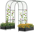 SUNYRISY Galvanized Raised Garden Bed with 87" H Arch Trellis for Climbing Plants Outdoor, Metal Planter Box with Netting for Gardening Flowers Vegetables Fruit, Black