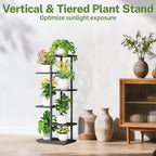 iDavosic.ly Plant Stand with Grow Light Indoor Outdoor, 5-Tier Tall Metal Flower Shelf for Heavy-Duty Large Planters, Corner Orchid Display Rack for Living Room Balcony Patio Porch, Modern Black