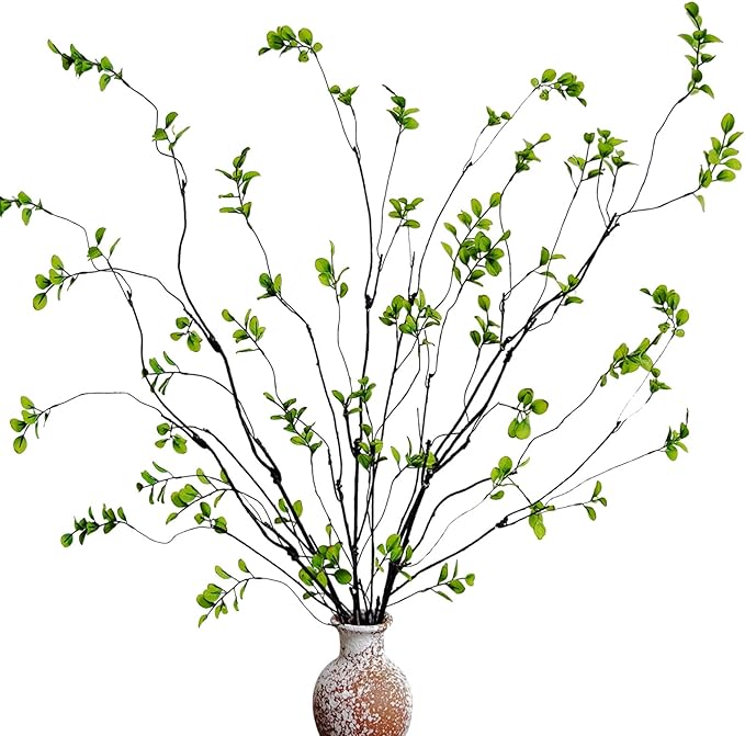 6 Pcs Artificial Ficus Branches Faux Eucalyptus Stems, 47.2 Inch Fake Greenery Stems Artificial Plants for Vase Filler Decoration, Fake Leaves Branches Centerpieces Decor.