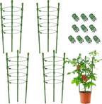 Legigo 4 Pack 24 Inch Plant Support Cages Tomato Cage for Garden- Plant Cages Adjustable Rings, Tomato Plant Support Stakes Trellis for Pots, Peppers, Cucumbers and Flowers with 10 Plant Clips