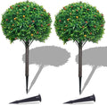 PATIO CHOICE Artificial Topiary Boxwood Ball Trees Set of 2 30" Fake Outdoor Plants Realistic Olive Tree Fake Bushes Lifelike Shrubs Decorations for Outdoor Indoor Front Porch Garden
