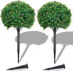 PATIO CHOICE Artificial Topiary Boxwood Ball Trees Set of 2 30" Fake Outdoor Plants Realistic Olive Tree Fake Bushes Lifelike Shrubs Decorations for Outdoor Indoor Front Porch Garden