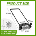 Lineware 18-Inch Lawn Aerator,Heavy Duty Push Spike Aerator with 4 Wheels,Aerator Lawn Tool with Steel Handle, Manual Aerator Lawn Tool with Foam Armrests, Suitable for Lawn, Garden and Yard