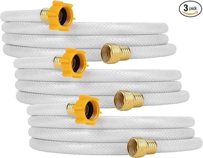 Camco TastePURE 10-Ft Water Hose-RV Drinking Water Hose Contains No Lead,No BPA&-No Phthalate-Features Diamond-Hatch Reinforced PVC Design-1/2” Inside Diameter,Made in the USA (22743),(Pack of 3)