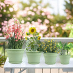 Pottiffe 16 inch Plastic-Flower-Pot-for-Indoor-Plants, 4 Pack Large Outdoor Planter Pot with Drainage Holes & Saucers, Resin Decorative Garden Pots Planters