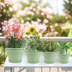 Pottiffe 8 Inch Plastic-Flower Pot-for-Indoor Plants, 4 Pack Large Outdoor Planter Pot with Drainage Holes & Saucers, Resin Decorative Garden Pots Planters