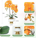 CXGS Orchids Artificial Flowers Realistic Fake Flowers in Ceramic Vase 20" Orange Faux Plants Indoor Lifelike Soft PU Phalaenopsis for Centerpiece Hotel Home Decor