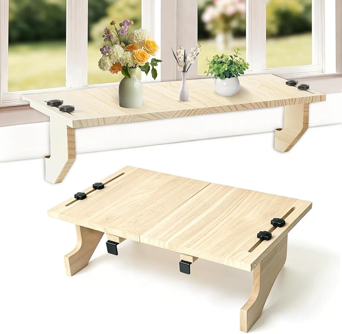 oyhqes Windowsill Plant Shelf Stands for Indoor Plants, 21.65 x 11.81 x 6.3 Inches, Floating Wooden Shelf with Brackets, No Drilling Required, Perfect for Cat Perch & Planters