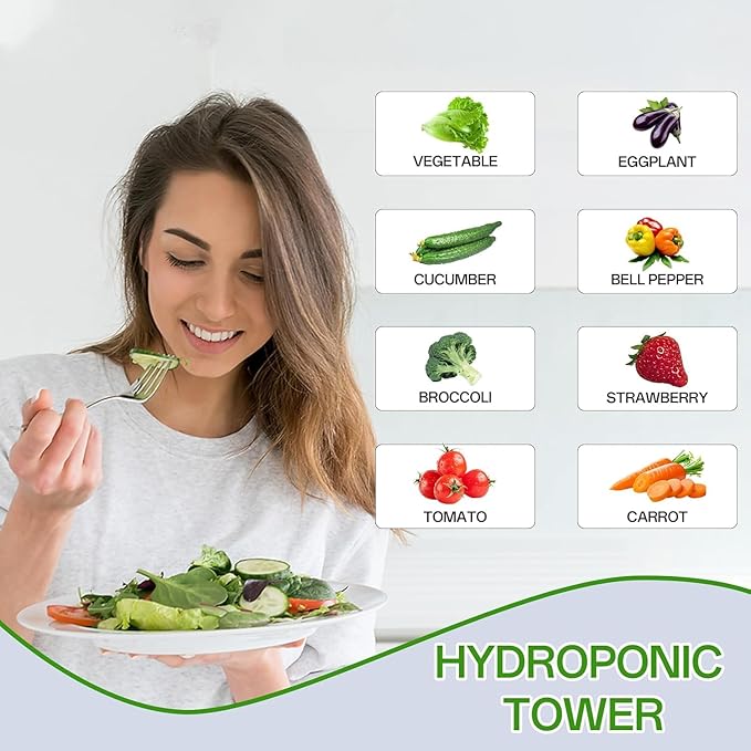 Hydroponic Tower, 14-Layer Hydroponics Growing System Kit with 70 Slots, Vertical Garden System with 20L Water Tank and Pump for Indoor Outdoor Home, Balcony & Patio (80 Slots)