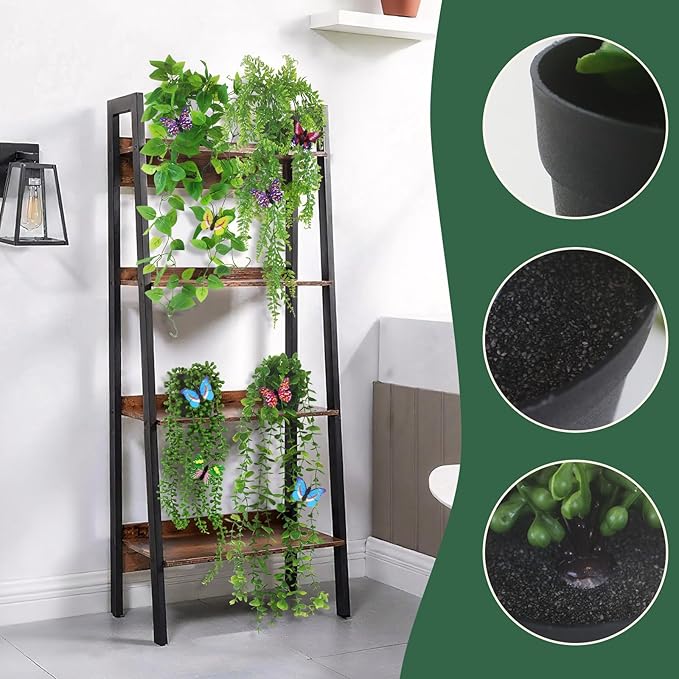 4 Pcs Artificial Hanging Plants with Pots - Realistic Fake Eucalyptus & Ivy Vine Potted Plants for Bathroom Shelf Decor - Faux Greenery Aesthetic for Office Desk, Bookshelf (Indoor & Outdoor)