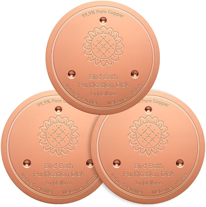 Mellbree 3-Pack Bird Bath Copper Disc, 0.6mm Reinforced 99.99% Pure Copper Cleaning Disk with Triple-Point Support for Physical Safe Clean Water All-Season (Sunflower)