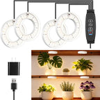 LED Plant Growth Lights for Indoor Plants, Warm+White Full Spectrum 3.54" Grow Lamps for Plant Growth with 6/12/16H Timer, 3 Spectral Modes, 10 Dimmable Levels, Halo Angel Ring White (4 Head)