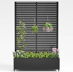 Metal Planter Box with Trellis,72"x47"x15.7",Galvanized Raised Garden Bed Trellis Outdoor Planter with Privacy Screen & Wheels and Drainage Holes,for Patio Climbing Vegetables,Flowers,Vines,Black