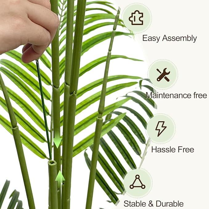 5ft Artificial Palm Tree Indoor Plant Tall Fake Tropical Paradise Palm Tree in Pot with Real Bark Design Faux Areca Palm Tree for Home Office Living Room Bedroom Farmhouse Modern Decor 1pcs
