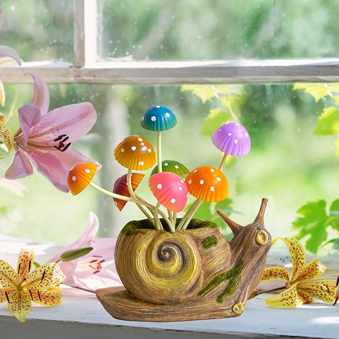Solar Garden Statues Outdoor, Snail Garden Decor Solar Lights with Mushrooms, Birthday Gifts for Women Mom Grandma, Fairy Accessories for Patio Yard Lawn Backyard Balcony Housewarming Ornament