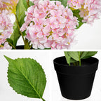 18" Hydrangea Artificial Flowers Plant in Black Plastic Pot, Faux Hydrangeas Plants for Home Office Indoor Outdoor Decor, Realistic Floral Centerpiece for Living Room & Porch Decorations, Pink