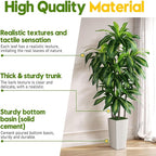 Artificial Dracaena Tree Indoor, 6FT Tall Fake Tree with White Tall Planter, Artificial Trees Fake Yucca Potted Tree for Home Office Living Room Decor, Tall Artificial Plant for Housewarming
