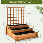 3-Tier Raised Garden Bed with Trellis, 43.3" H Fir Wood Planter Box with Non-Woven Liner, Vertical Climbing Plant Support for Patio Yard, Outdoor Grow Beds for Flowers Herbs Vegetables Fruits