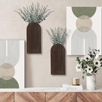 Dnnnii 2 Pack Wooden Wall Vase Set - Dark Brown Finish Modern Farmhouse & Boho Wall Decor for Entryway, Hallway, Bathroom, Living Room, Dining Room, Narrow Spaces