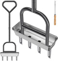 Dolibest Lawn Coring Aerator, Manual Lawn Aerator, 4 Stainless Steel Corer Plug Aerator with Triangular Handle, Pre-Assembled Manual Grass Aerating Tool & Storage Tray for Improving Lawn Health