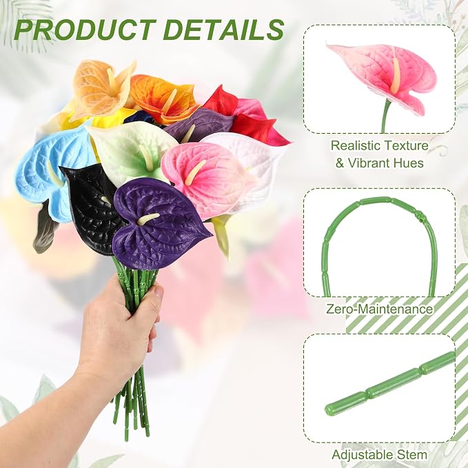 uxcell 4Pcs 11inch Artificial Anthurium Lily Flowers, Permanent Flower Bouquet for Home Arrangements Wedding Festival Decoration Crafts Store Decor Accessories, Pink