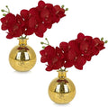 Red Orchids Artificial Flowers Faux Orchid Arrangement with Gold Glass Vase Set of 2 Real Touch Phalaenopsis Orchid Flowers Orchid Centerpiece for Dining Room Table