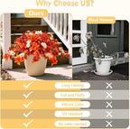 INXUGAO Fake Fall Flowers Artificial for Decoration 2PCS Faux Silk Fall Flowers Plants for Outdoors Outside Planters UV Resistant Looks Real for Front Door Porch Patio Garden Decor