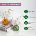 White Orchids Artificial Flowers Faux Orchid Arrangement with Amber Glass Vase Set of 2 Real Touch Phalaenopsis Orchid Flowers Orchid Centerpiece for Dining Room Table