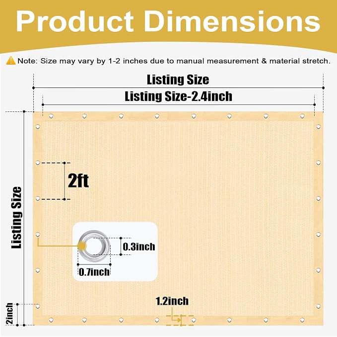 Shade&Beyond 90% Sun Shade Cloth with Grommets, 12' X 16' Pergola Shade Cover Canopy, Mesh Tarp Sun Screens for Patio, Outdoor, Garden, Backyard, Wheat