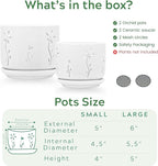 2 Pack, 5 + 6 Inch White Orchid Pots with Holes and Saucer, Ceramic Orchid Planters for Repotting with Drainage Holes and Tray, Plant Flower Pot containers for Orchid Indoor Outdoor